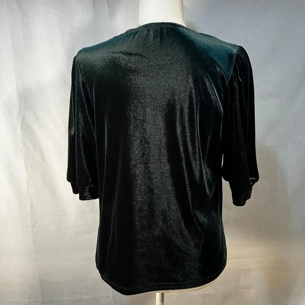 Draper James RSVP Green Velour Velvet Top Puff Sleeve Whimsigoth Fairy Grunge M - Picture 8 of 8